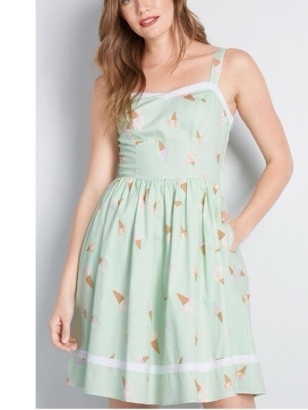 Modcloth Women’s Medium Mint Green Ice Cream Sweetest Treat Colorful Mini Dress